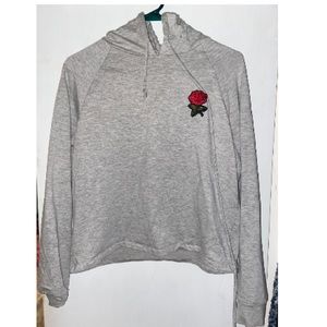 Gray Hoodie with Embroidered Rose